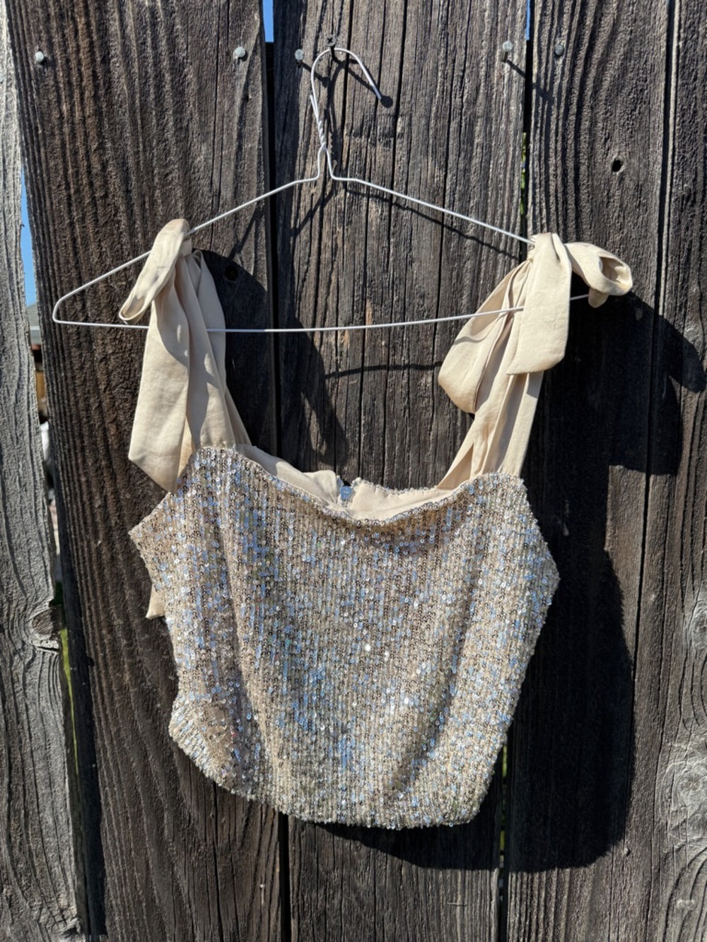 SO Sequin Tie-Strap Crop Top - Cream